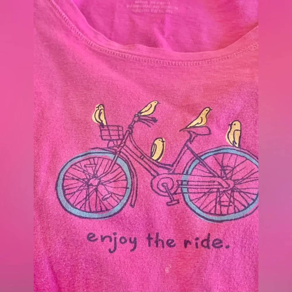 Life Is Good M Bicycle Tank Top Enjoy the Ride Pink Shirt Women’s 8-10 Bike - Picture 2 of 4
